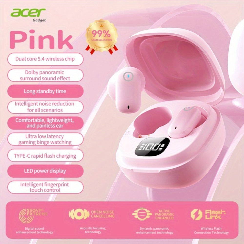 Wireless Earbuds Acer OHR501 Bluetooth 5.4 Semi-In-Ear with Touch Controls, Type-C Case and Eight Colors