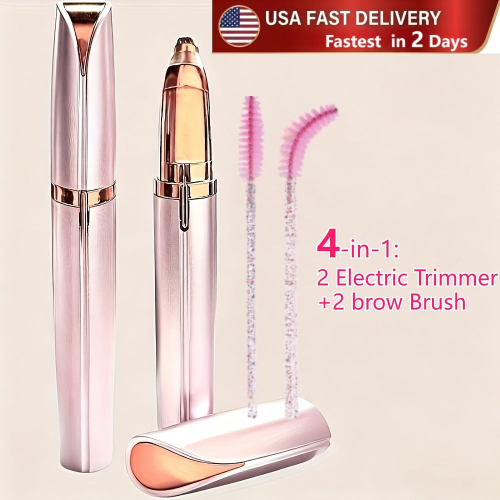 Electric Eyebrow Trimmer for Women 2 Pack, USB Rechargeable Painless Precision Eyebrow Razor Pen, Portable Hair Remover for Face Lip Leg