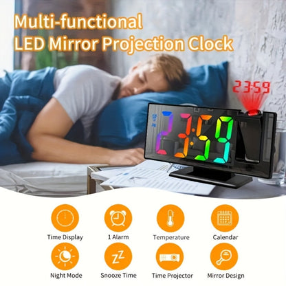 Color-Screen Projection Alarm Clock with 180-Degree Rotating Projector, Temperature Display and Snooze