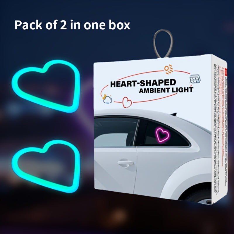 Car Interior Neon Heart Lights Solar USB Rechargeable 5 Lighting Modes Vibration-Sensing Auto On/Off Dashboard Decoration for Cars Trucks