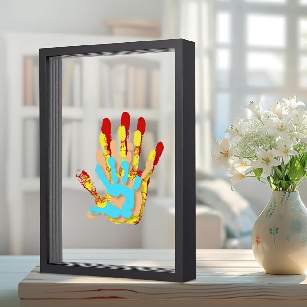 Family Handprint Kit with 4 Slots & 6 Colors, Memory Frame Keepsake Gift for Entryways, Bedrooms and Living Spaces