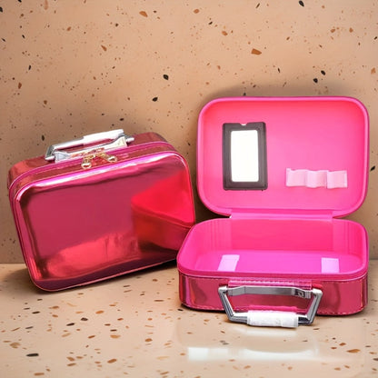 Glitter Makeup Travel Case Hard Shell Large Capacity Flat Lay Organizer Luxury Cosmetic Storage Box for Women Portable Fits in Suitcase Gold