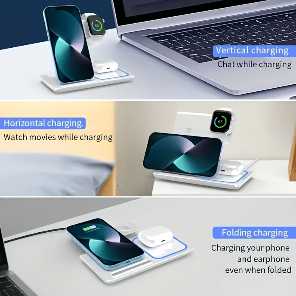 3-in-1 MagSafe Wireless Charging Station 15W Fast Charger – Foldable HS BS Style Stand for iPhone 16 15 14 13 12 Pro Max