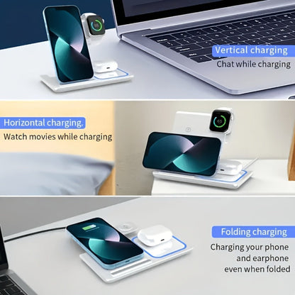 3-in-1 MagSafe Wireless Charging Station 15W Fast Charger – Foldable HS BS Style Stand for iPhone 16 15 14 13 12 Pro Max