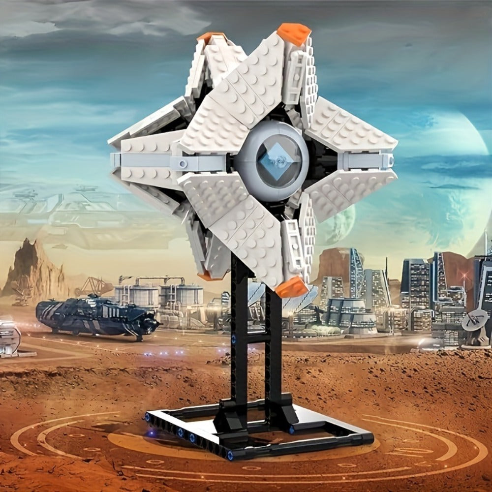Building Block Set LA0137 Shell Display Model with 378 Pieces, Adjustable Panels and Black Stand