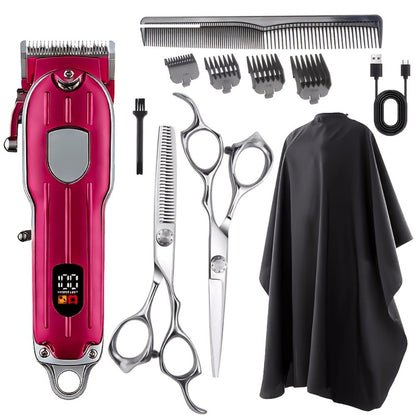 Barber Hair Clipper Kit for Men – USB Rechargeable Digital Size Adjustment, Complete Set with Scissors & 4 Limit Combs