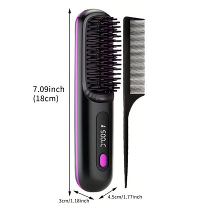 Compact Rechargeable Straightening Brush in Black or White with Display, Comb and USB Cable