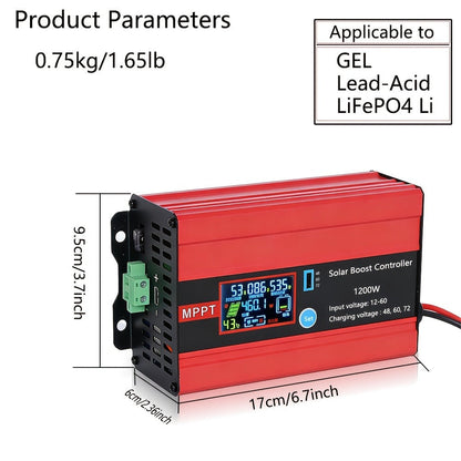 30A MPPT Solar Boost Charge Controller 1200W – DC-DC Step-Up Solar Panel Regulator for Lead-Acid, Gel & Lithium Batteries
