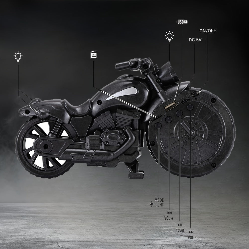 Bluetooth Speaker MOTO BEAT Motorcycle-Shaped RGB Model with FM Radio, USB, TF, AUX and Rechargeable Battery