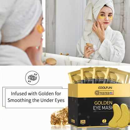 24K Gold Eye Patches 25 Pairs Collagen Under Eye Mask with Glycerin Eye Pads for Dark Circles Puffiness Eye for Home or Salon Spa Use