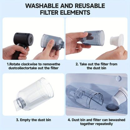 Handheld Vacuum Cleaner with Cordless T-Handle Design, Wet Pickup, Three Nozzles and USB Charging