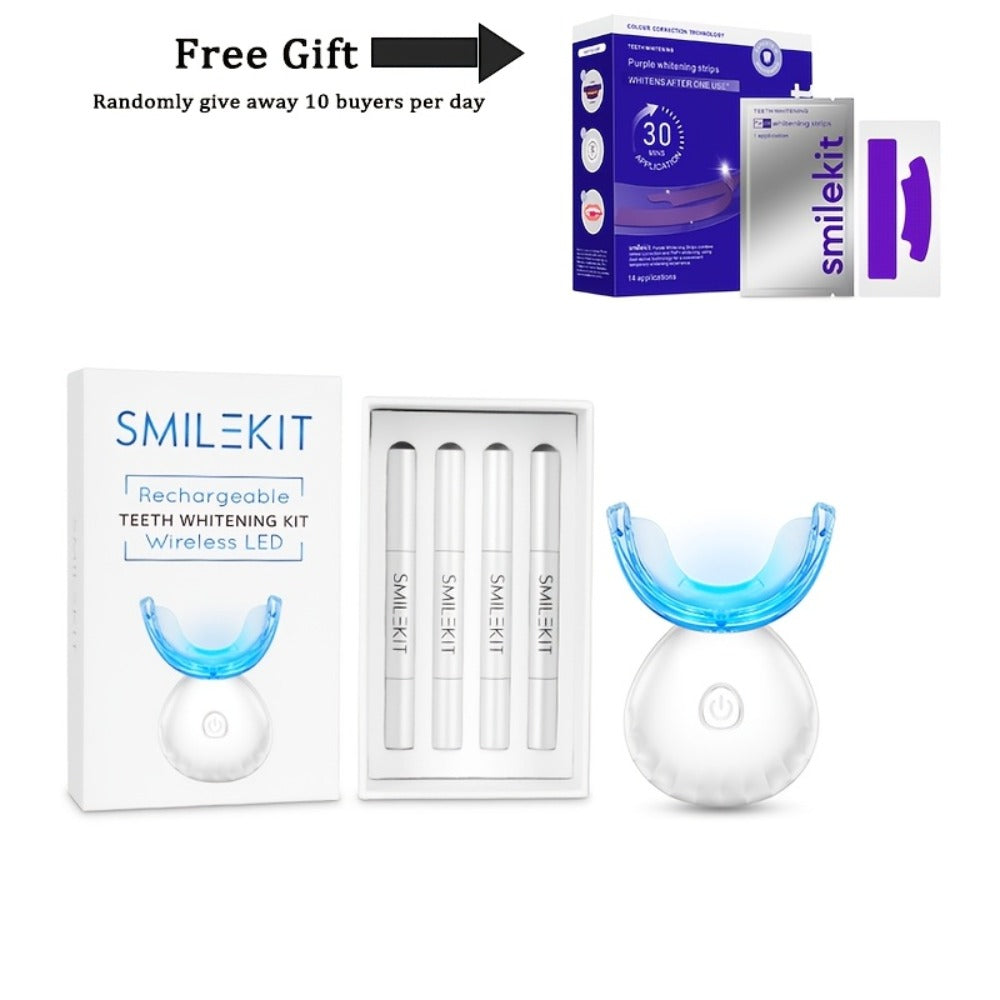 Black or White LED Teeth Whitening Mouthpiece Kit with Four Gel Pens, Shade Guide and 16-Minute Timer
