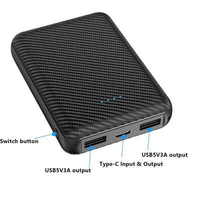 Power Bank 20000mAh 5V/3A for Fan Vests with USB-C Input/Output and USB-A 5V/2A Port for Cooling Garments