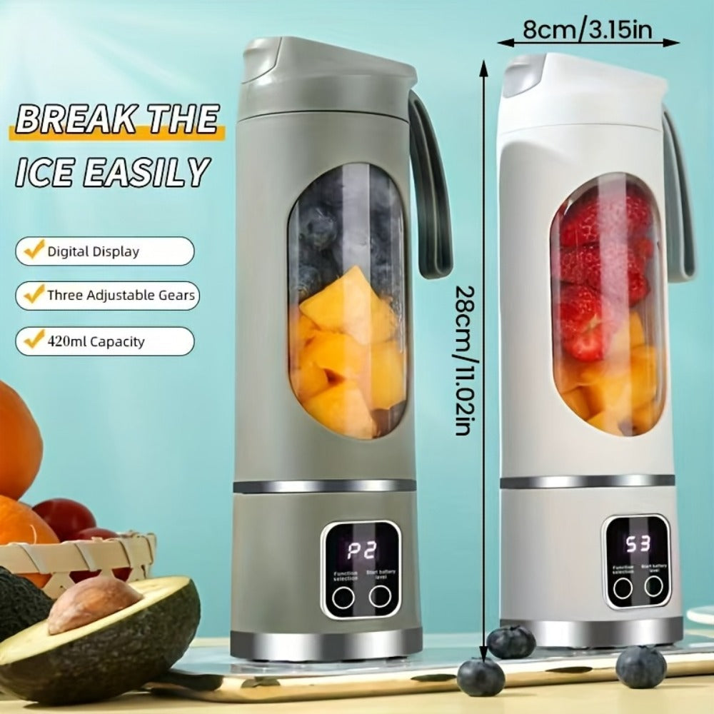 Portable Juicer USB Rechargeable with LED Display - Handheld Personal Blender for Smoothies, Juice & Ice Crush