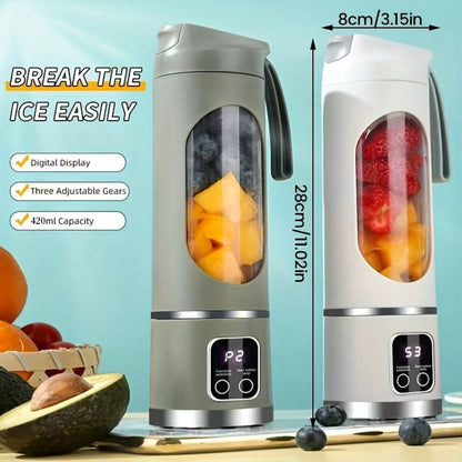 Portable Juicer USB Rechargeable with LED Display - Handheld Personal Blender for Smoothies, Juice & Ice Crush