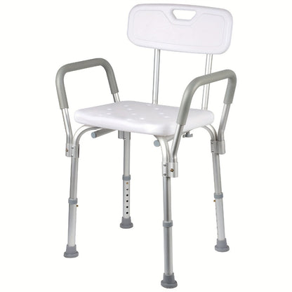 Shower Chair with Armrests & Backrest, Height Adjustable Aluminum Bath Seat, Rubber Feet, Cushioned Support for Elderly