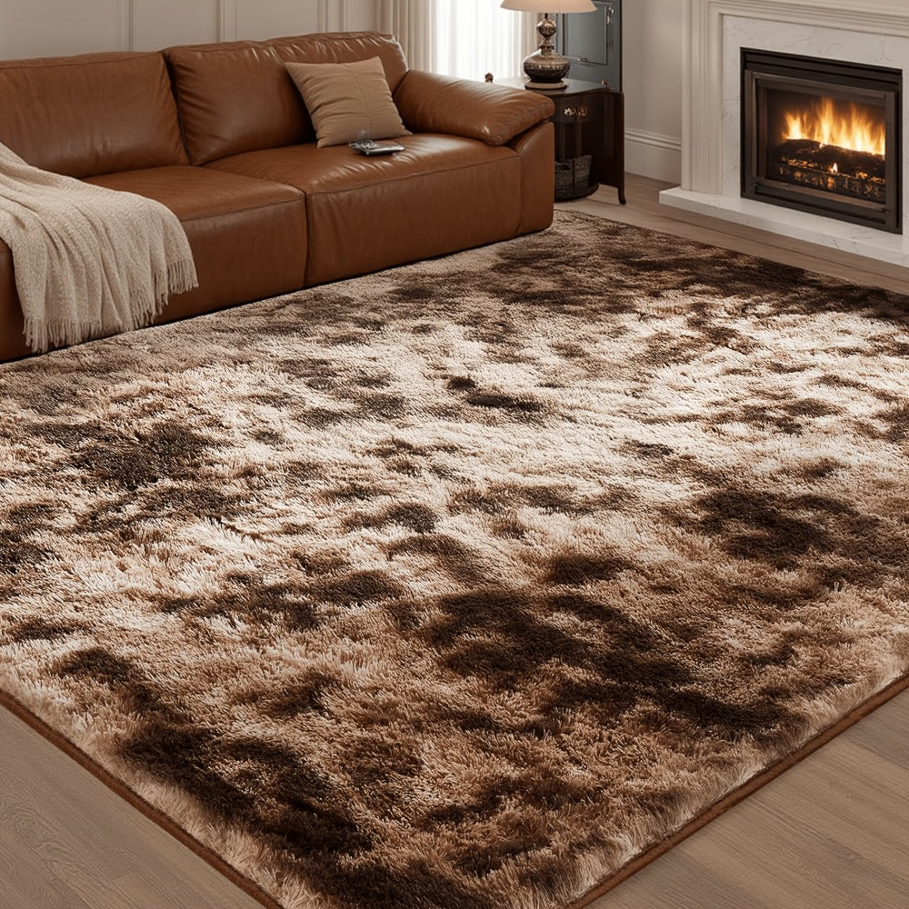 Plush Shaggy Area Rug 1.6 Inch Thick Non-Slip Machine Washable Polyester Carpet – Tie-Dye & Solid Color Fluffy Rectangle Rug for Living