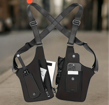 Men's Vintage Chest Bag with Hands-Free Phone Holder – Lightweight Crossbody Vest Pack for Cycling, Hiking, Running & Fitness