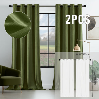 Velvet Room Darkening Curtains 2 Panels, Grommet Top Thermal Insulated Soundproof Blackout Curtains for Living Room Bedroom