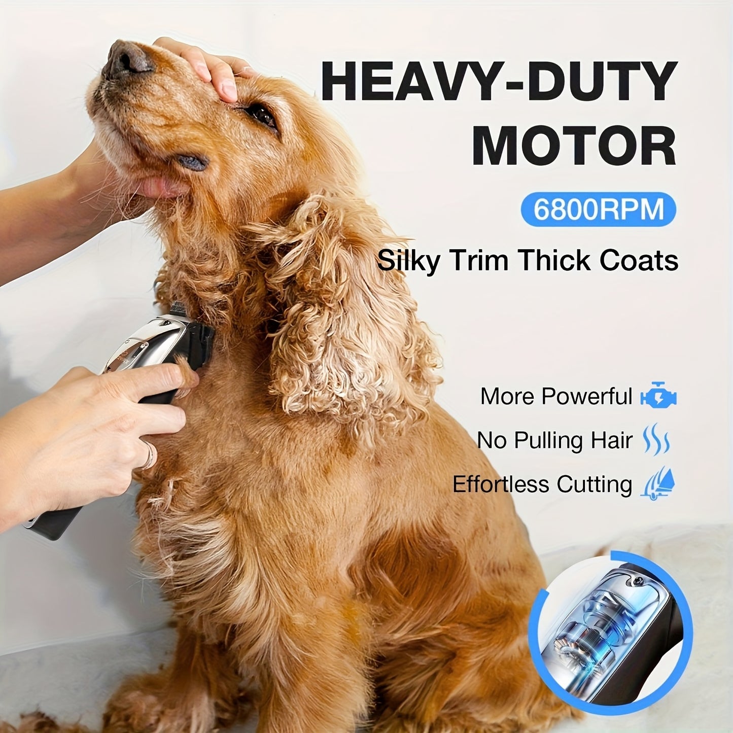 Dog Grooming Clippers Professional Kit – Low Noise Rechargeable Pet Hair Trimmer with Ceramic Blade, 8 Guards, Scissors & Comb for Dogs