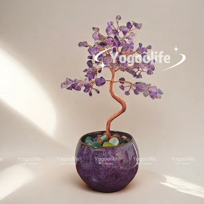 Natural Crystal Gemstone Tree with Ceramic Base 7 Inch Handmade Healing Stone Bonsai Tree for Entryways, Bedrooms and Living Spaces