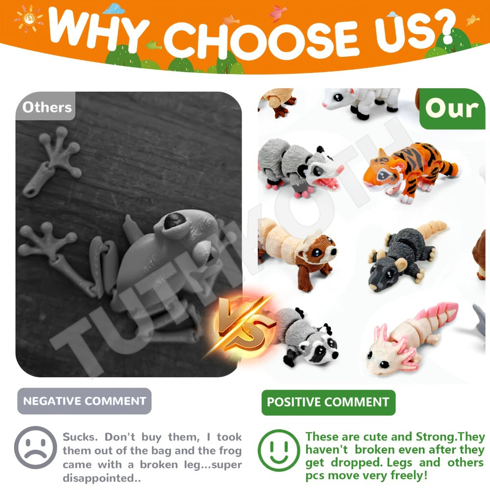 3D Printed Animal Figurines Set 21pcs, Mini Movable Joints Realistic Collectible Animal Statues for Adults