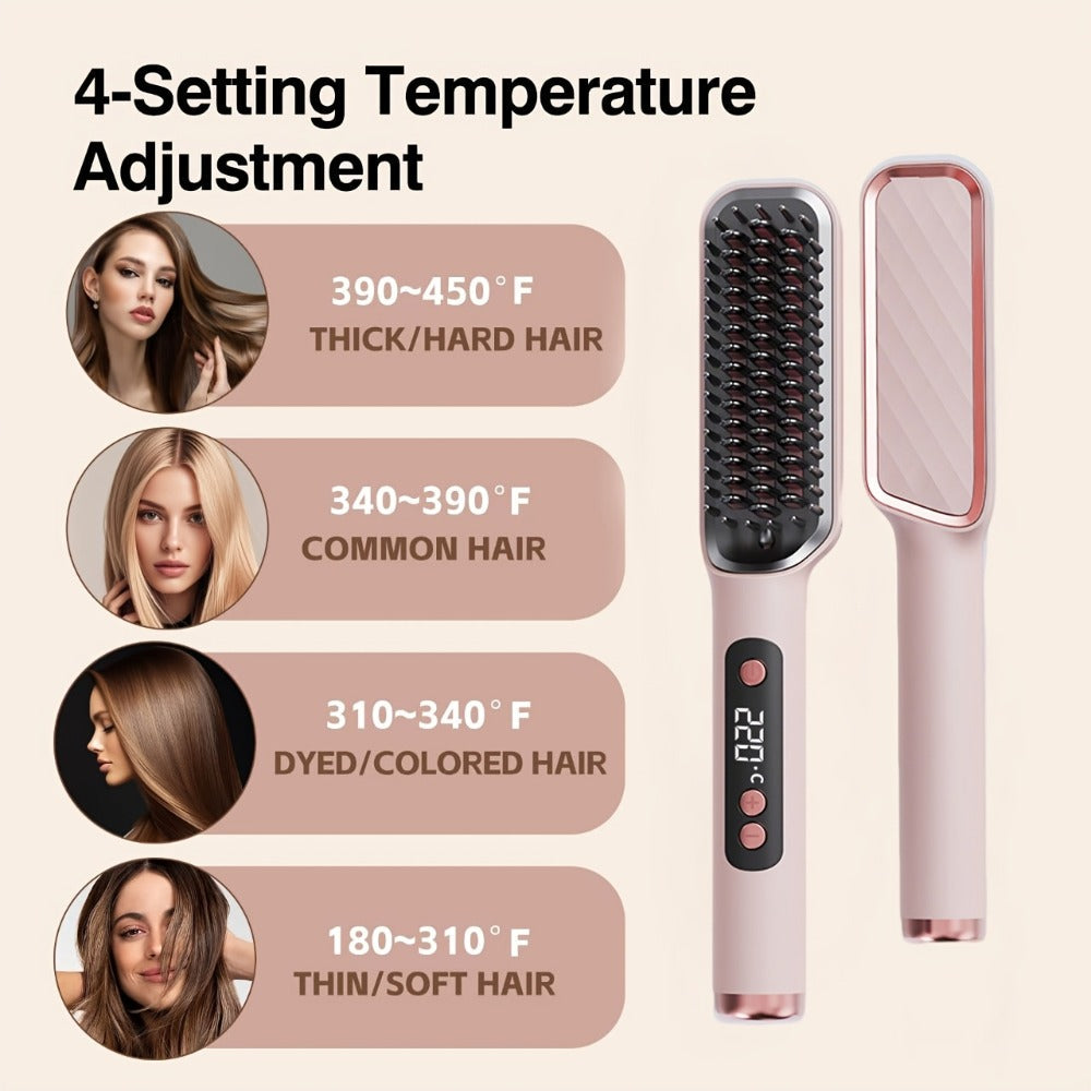 Hair Straightening Brush, 30-60 Sec Fast Heating, 3 Temperature Settings, Wide-Spaced Smooth Glide Teeth