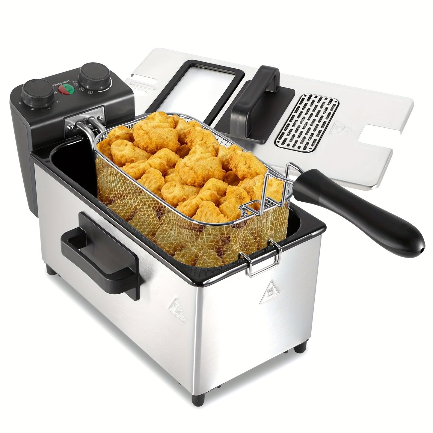 Electric Deep Fryer 1700W, Large Deep Fryer with Adjustable Time & Temperature Control, Stainless Steel Frying Basket