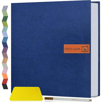 Self Adhesive Photo Album Scrapbook – Large Linen Cover Memory Book for 4x6 5x7 8x10 Photos, DIY Picture Book with Metal Pen, Gift for Mom