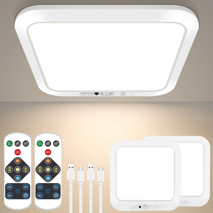 Motion Sensor Ceiling Light Rechargeable with Remote, 3-Color Dimmable Wireless LED Overhead Light