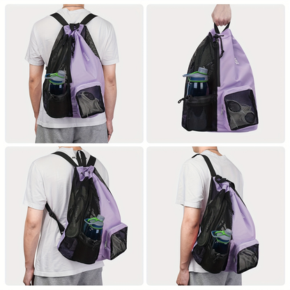 Mesh Drawstring Swim Bag – Quick-Dry Sports Backpack with Wet Pocket for Swimming, Gym & Beach, Lightweight Travel Bag for Women & Men