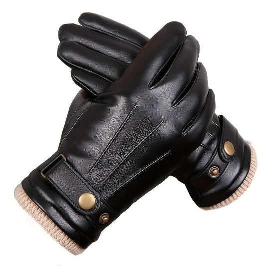 Buckle-Cuff Winter Gloves with Black or Brown Checkout Options and 11.2 x 25.5 cm Pictured Size