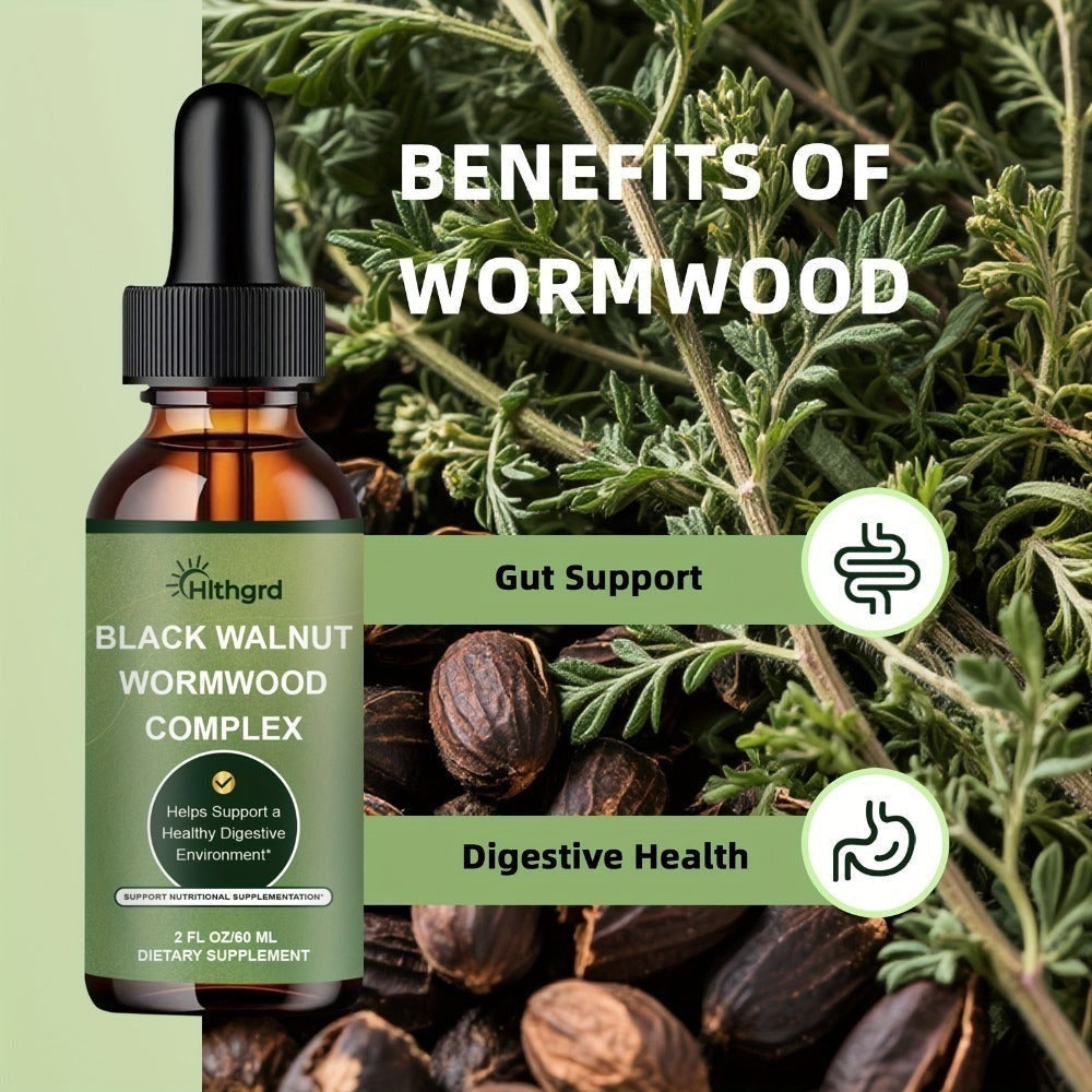 Wormwood Black Walnut Clove Liquid Drops, Herbal Gut Cleanse & Digestive Support Complex with Gentian Root & Tansy