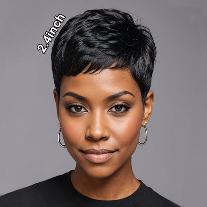 Synthetic Wig 4-Inch Body-Wave Pixie Cut with Bangs in Three Coded Multicolor Options for Costumes