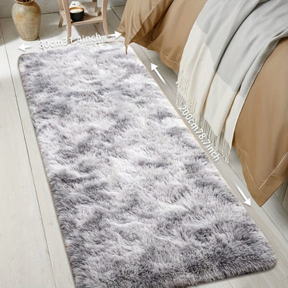 Tie-Dye Plush Bath Mat Runner, 80 x 200cm with Long-Pile Surface in Light Grey, Dark Gray, Light Pink or Black