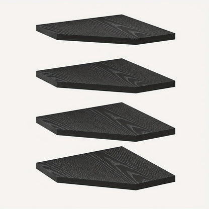 Corner Wall Shelf Set with 13.9-Inch Front Edge, Brown, Black or White Finish and 2, 4 or 6 Pieces