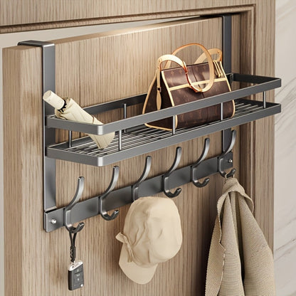 Over-the-Door Storage Rack with Metal Basket Shelf, 4 to 8 Hooks and Gray or Black Length Options