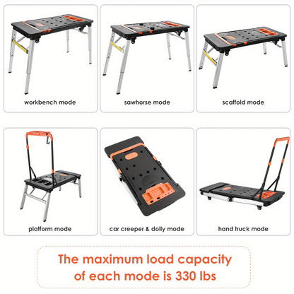 7in 1 Multifunctional Work Benches, Folding Work Table for Garage, As Portable Workbench, Sawhorse