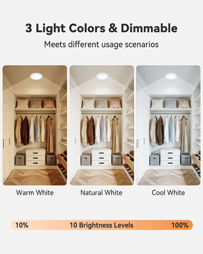LED Ceiling Light, Wireless Motion Sensor 2 Pack 5500mAh Rechargeable, Remote Control, 3 Brightness Modes