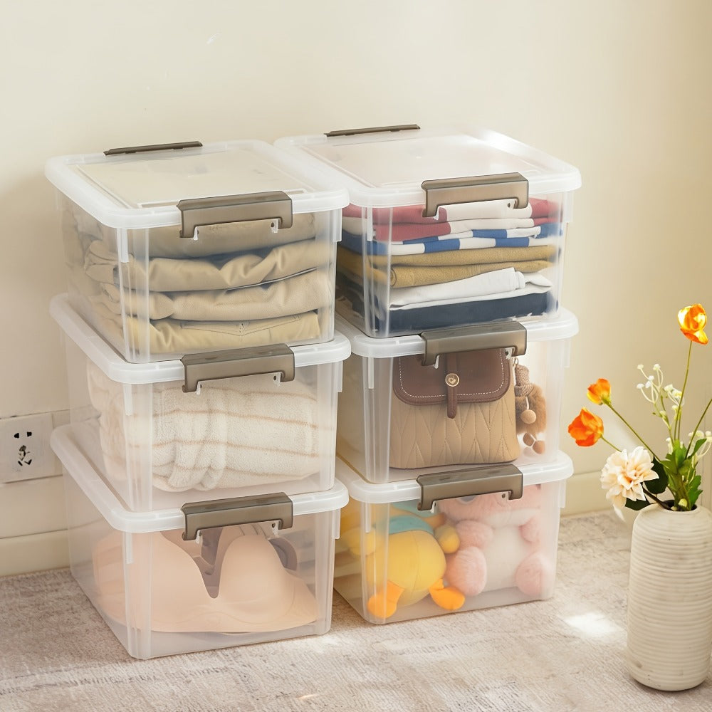Clear Plastic Storage Bins with Lids 6 Pack Stackable Storage Containers with Snap-Tight Locks for Home, Office, Garage & Basement