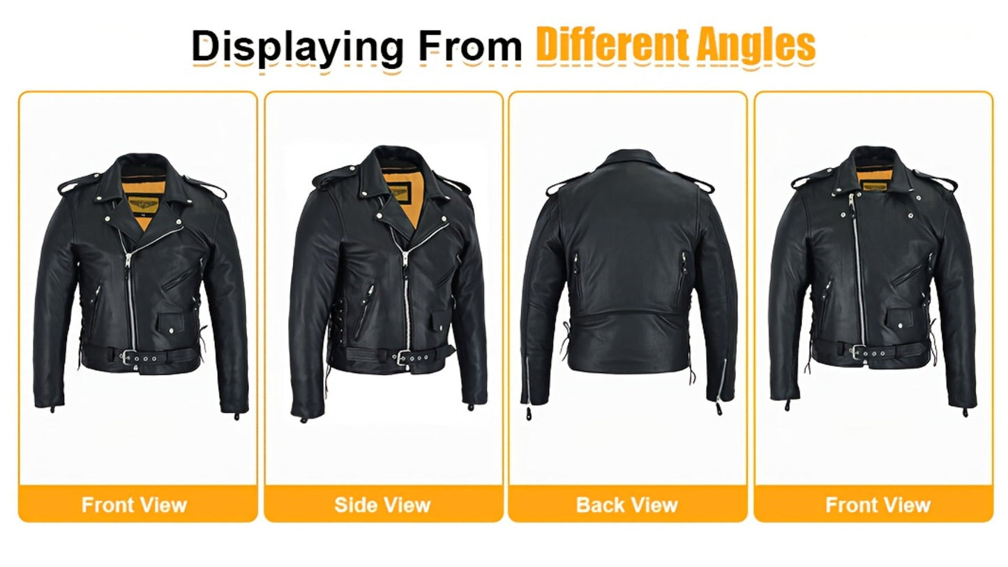 Motorcycle Leather Jacket Men – Heavy Duty Cowhide, Classic Black, Multiple Pockets, Adjustable Laces, Sizes S–XXXXL