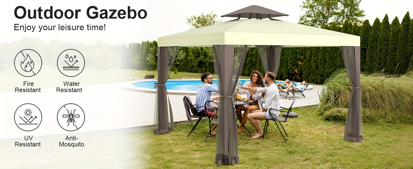 Gazebo with Mosquito Netting Steel Frame, Backyard Garden BBQ Party for Grilling, Camping and Outdoor Meals