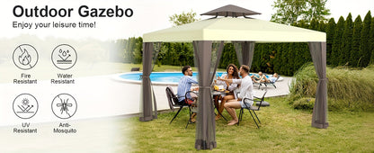 Gazebo with Mosquito Netting Steel Frame, Backyard Garden BBQ Party for Grilling, Camping and Outdoor Meals