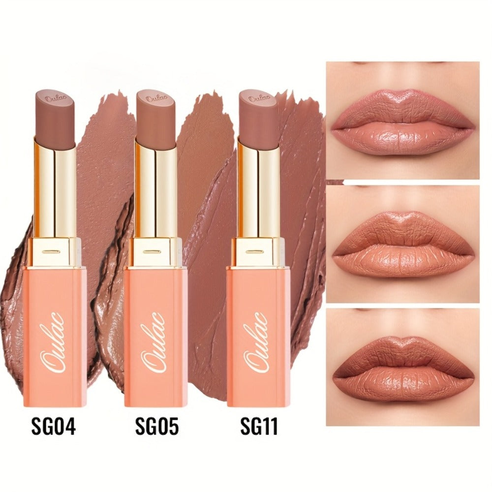 Oulac Nude Satin Lipstick Set 12g Each – Lightweight Moisturizing Full Coverage Cream-to-Satin Formula, Skin-Flattering Nude Lip Color