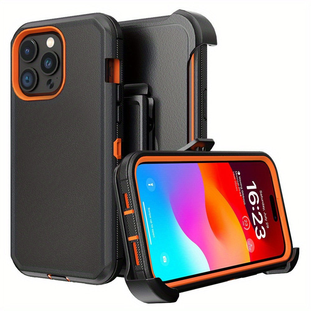 Phone Case Dual-Layer TPU and PC Cover with Rotating Belt Clip Holster for Black iPhone 15 Configuration