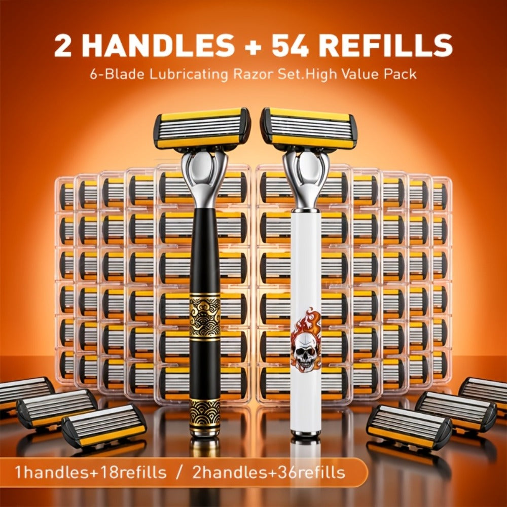 Men's Razor Set with Stainless Steel Replacement Blades – Reusable Handle & High-Capacity Blade Kit for Smooth Close Shave