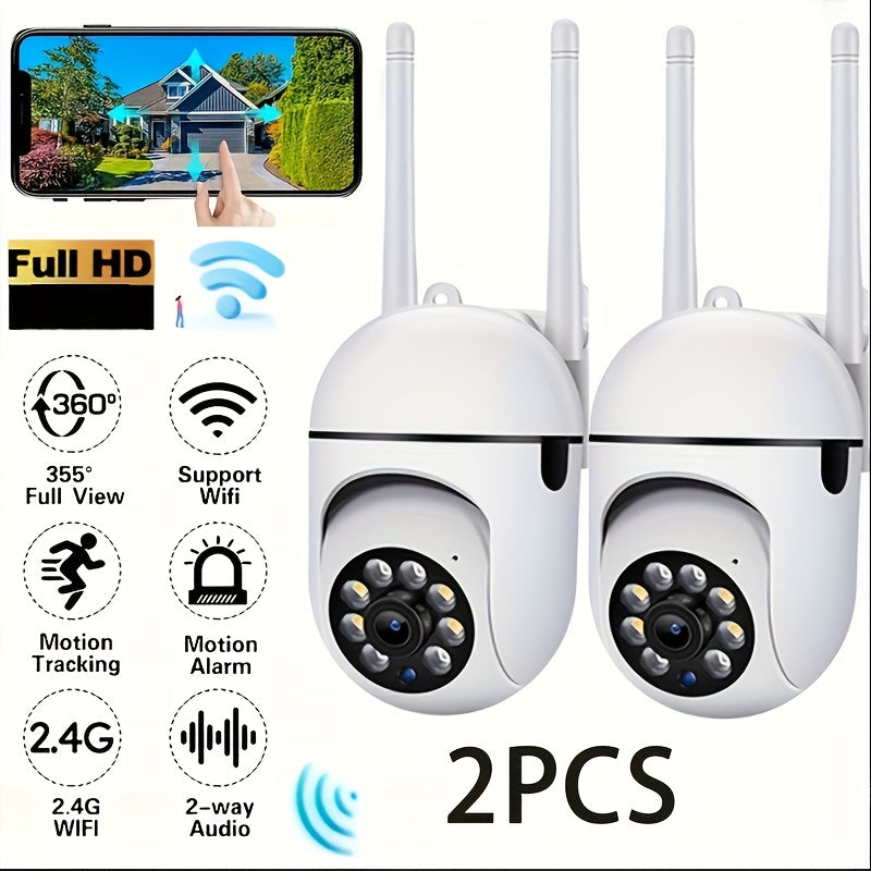 PTZ Dome Security Camera 1080P WiFi 2-Pack Outdoor Indoor, AI Auto Tracking, 360° Pan Tilt, Color Night Vision