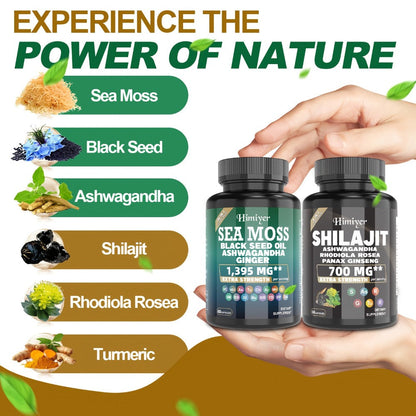 Dietary Supplement Sea Moss and Shilajit Capsule Bundle with Two- or Six-Piece available options