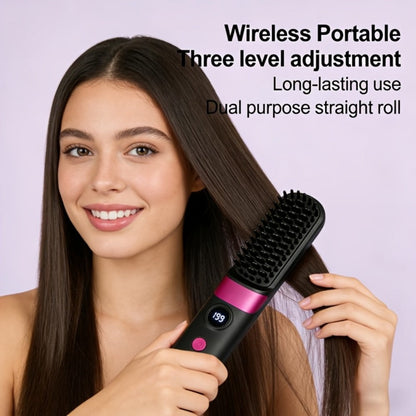 Cordless Hair Straightening Brush USB Rechargeable Portable Heated Straightener Comb Mini, for Home, Travel and Salon Hair Styling