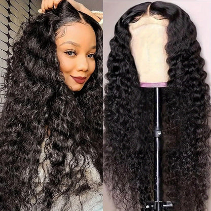 Jerry Curl Human-Hair Lace Closure Wig in Black with 14, 16, 18, 20 or 24-Inch Length Options